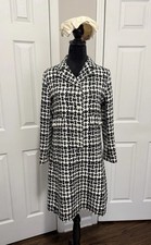 Vintage 1960s Mod Black & White Rhinestone Jacquard Coatdress High End S/M