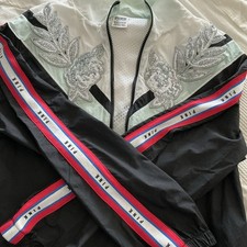 Pink Victoria Secret Bling Floral Sz XS Black Anorak Jacket Retro Sporty Sparkle