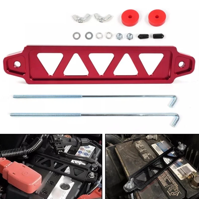 Kit de soporte de montaje de amarre de batería de coche de aleación de aluminio rojo con pernos en J Foto 2 de 4