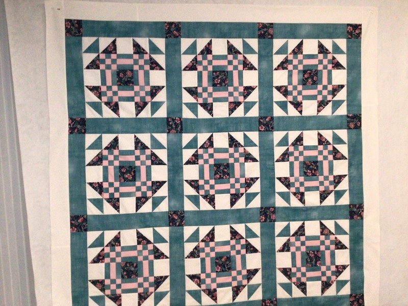 Goose In The Pond Quilt Top Teal Navy Pink White, New Cotton 61.5 X 61.5.       