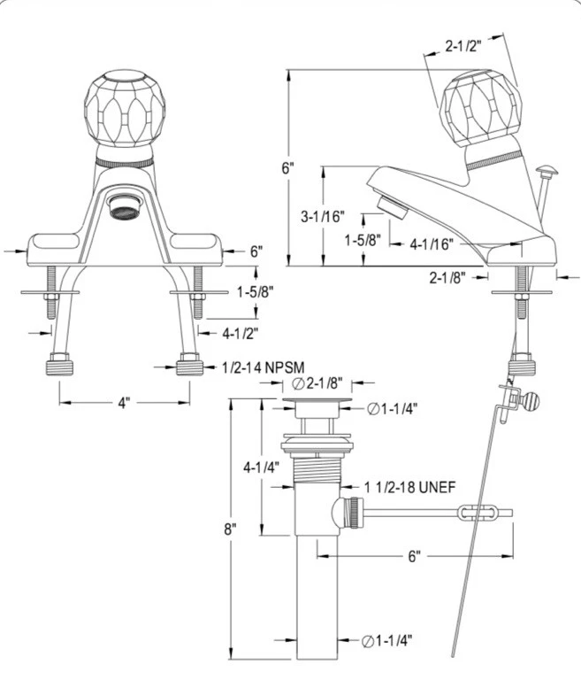 "Grifo de baño Kingston de latón KB522B Americana de 4"" - latón" Foto 2 de 4