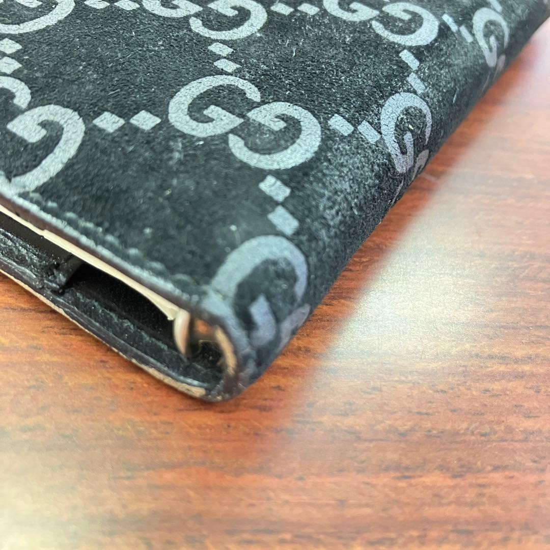 GUCCI Leather Notebook Cover Black Suede GG Logo Metal Clasps No