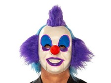 Clown Mask LED Light-Up Moving Mouth Purple Blue Hair Halloween Costume Carnival