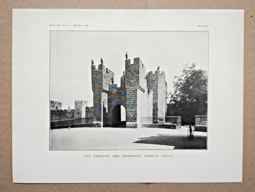 The Barbican and Gatehouse, Alnwick Castle, Northumbria - Antique Print - 1910
