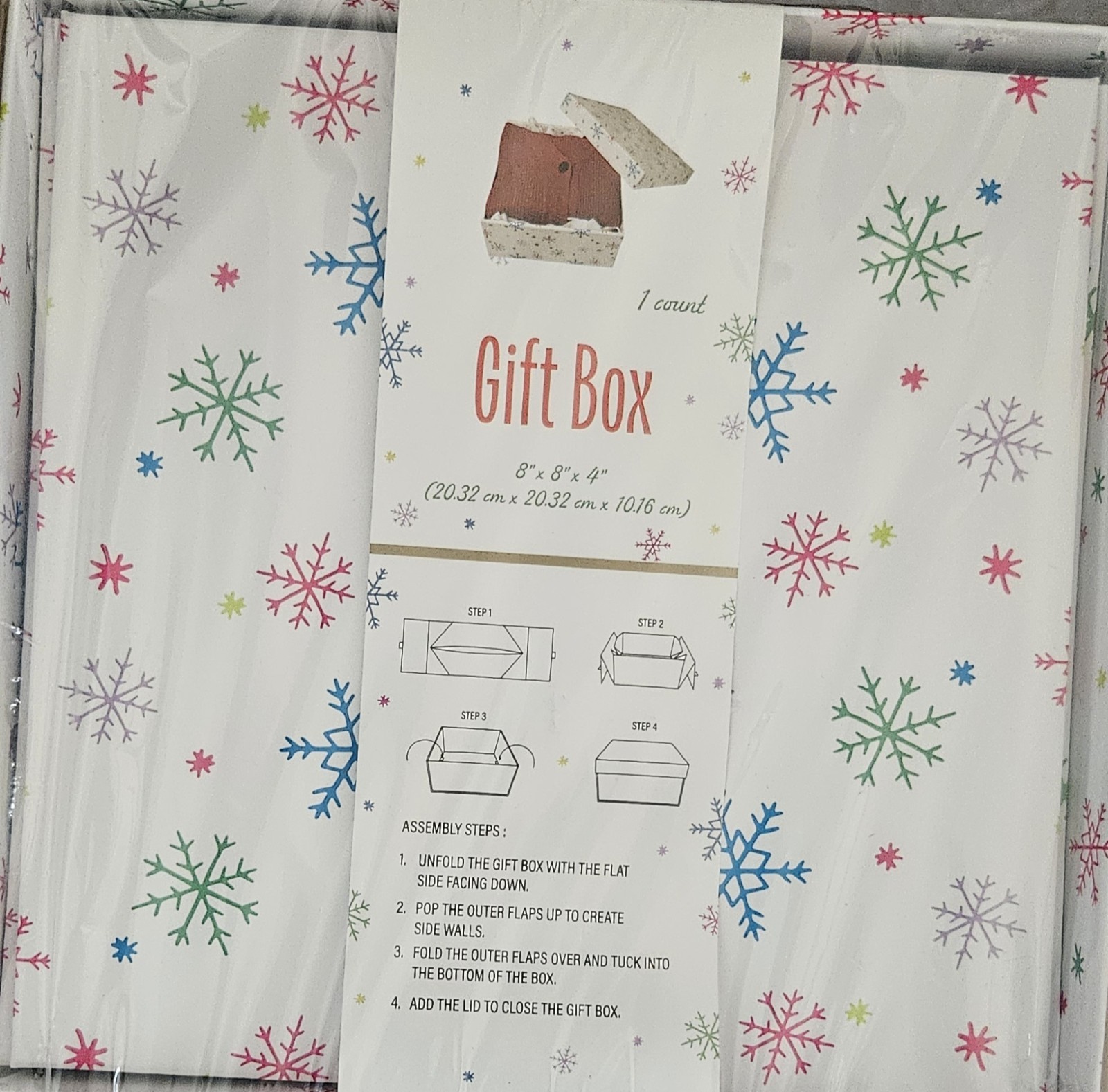 8x8x4 White Snowflake Gift Box in Assorted Colors  