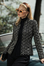 Vintage Beaded Evening Jacket Black Silver XL Silk Papell Boutique