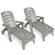 Patiojoy 2 PCS Adjustable Chaise Lounge Chair 5-Position Folding Recliner Grey