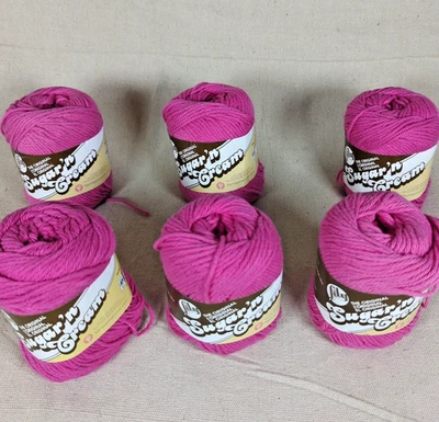 Lily Sugar 'n Cream Cotton Yarn Hot Pink Lot 6 skein 4-ply 2.5oz / 120yds Craft - Image 1 of 4