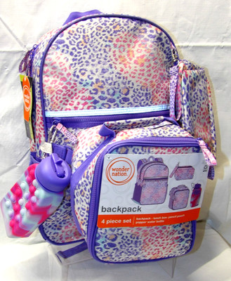 Wonder Nation  4Pc. Backpack Set  Purple  Hyper Leopard  NWT 