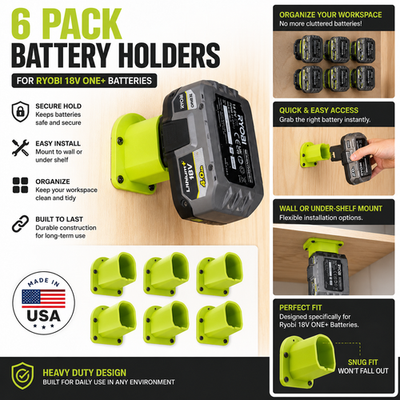 #ad 6 Pack Battery Holders for Ryobi 18V ONE Batteries Wall Mount Made USA $14.95