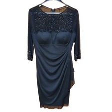Xscape By Joanna Chen Black Beaded Faux Wrap Beaded Cocktail Party Dress Size 12