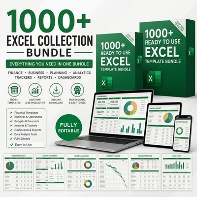 1000+ Excel Templates Bundle for Business Finance Budget Project Planning 2026 