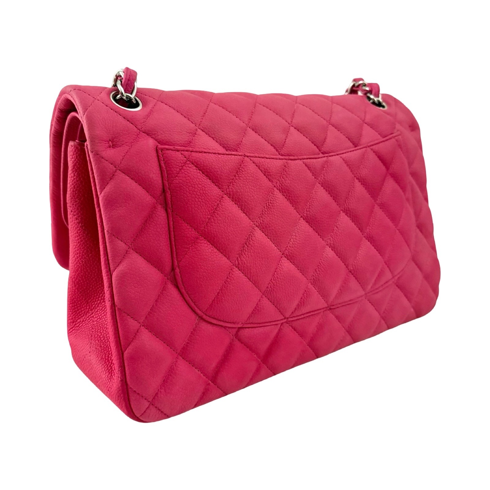 Chanel - CC Fuchsia Matte Pink Quilted Caviar Jumbo Double Flap | fomoluxury image 4