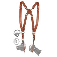 Dual Camera Harness Leather Camera Strap DSLR/SLR, All Tan Classic-Standard