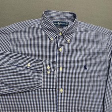Ralph Lauren Shirt Mens Large Blue Check Long Sleeve Button Down Pony Logo