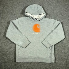 Carhartt Hoodie Gray Orange Boys Large Logo Graphic Sweatshirt L 14-16