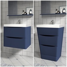Bathroom Matt Blue Vanity Unit Freestanding Wall Hung Basin Sink Cabinet Storage