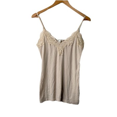 Y2K Banana Republic Lace Trim Cami Tank Top Sz L Ribbed Preppy Coquette Stretch