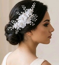 Elegant Women's Hair Accessory White Mesh Floral Hair Clip Bridal Wedding