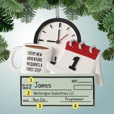 Personalized Christmas Ornament - New Job Adventure with Paycheck