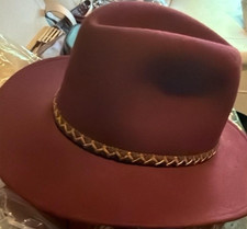 Burgundy Wide Brim Felt Western Rancher Style Hat with Braided Band