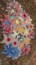 LOT of 50+ Hand Stitched VINTAGE Fabric 6 point 🌟 QUILT Blocks 1940s