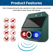 Solar Ultrasonic Animal Repellent Repeller Dog Cat Skunk Deer Raccoon For Garden