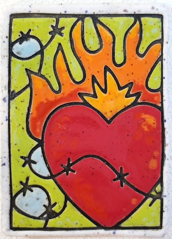 Original ACEO CERAMIC ART Barbed Wire Heart  - Kiln Fired | PotteryApocalypse