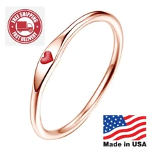 AVECON 925Sterling Silver Simple Carve Heart Wedding Band Stackable Promise Ring