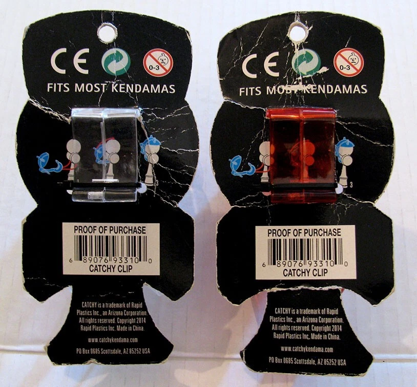 2er Set Vintage eingängige Kendama Halter Clips rot und transparent auf Original Karten - Bild 3 von 3