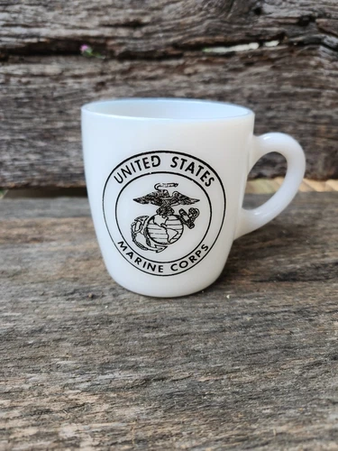 USMC United States Marine Corps Cup Mug Rare Vintage “Milk Glass” Old