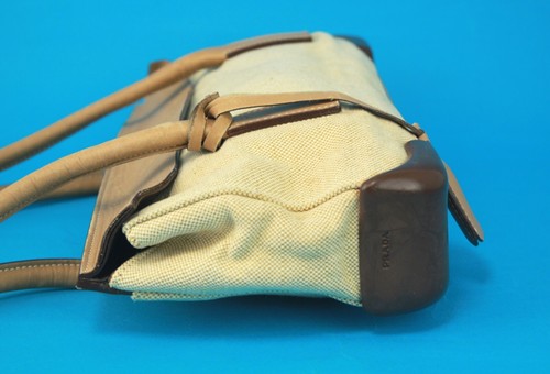 PRADA Milano Beige Light Brown Canvas & Leather Mini Handbag Shoulder Bag Italy - Picture 11 of 24