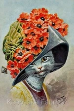 Fancy Hat Poppies Cat Thiele Quilt Block Multi Szs FrEE Shipping (T3