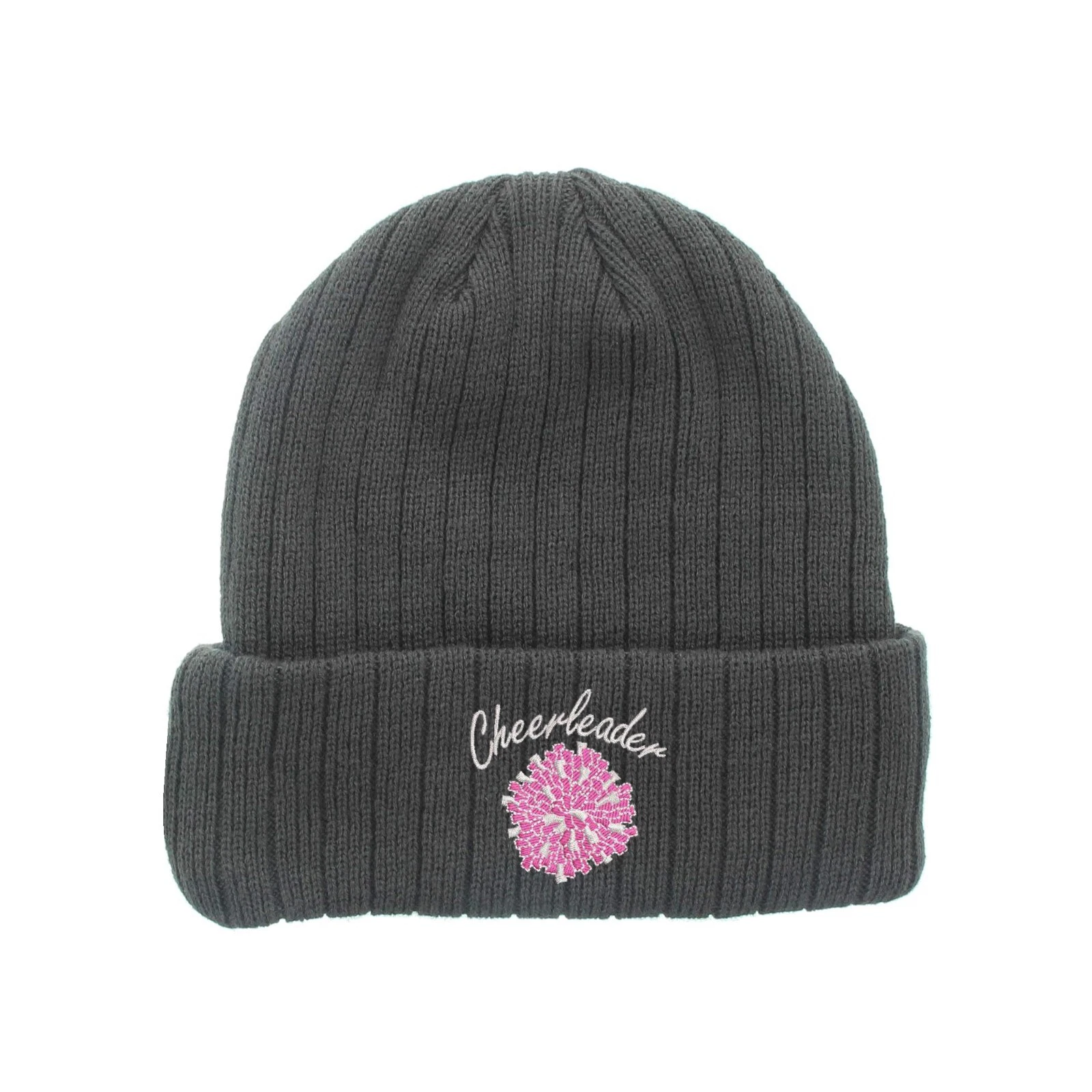 Cheerleader pom pom embroidered fleece beanie hat, cheerleading beanie hat