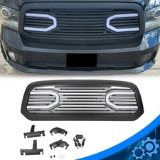 Front Big Horn Black Grille Shell With LED Light For 2013-2018 Dodge Ram 1500