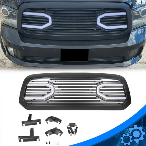 Front Big Horn Black Grille Shell With Led Light For 13 18 Dodge Ram 1500 Ebay