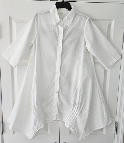 Luukaa Size 0 (4) White Swing Dress Cotton Artful Fashion Abstract Print Artsy - Picture 2 of 10