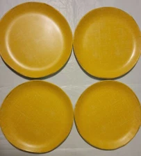 Lot of 4 Threshold 11" Yellow Linen Textured Dinner Plates Melamine Summer Set