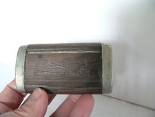 ancienne tabatière édouardienne en bois et métal décor de charrue et bœuf