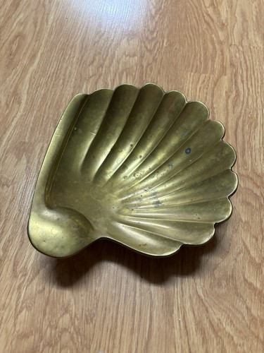 "Vintage massives Messing Fußmuschel Muschel Schmuck Geschirr/Seifenschale 8""x7 1/4"" - Bild 5 von 10