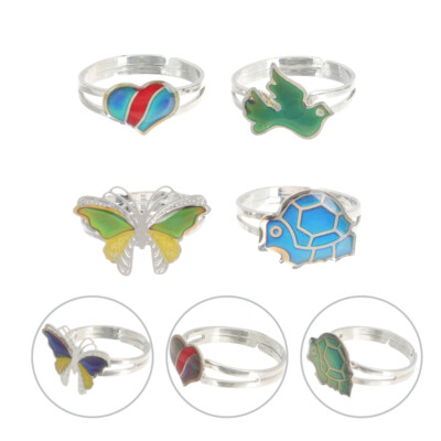 4pcs Mood Rings Color Change Ring Animal Rings Finger Ring Decor for Women Kids