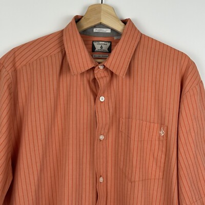 Volcom Classic Fit Button Up Shirt Striped Orange Mens XL | eBay