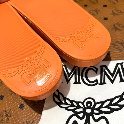 MCM Orange Slides, mens size 10 NIB MCM Monogram Print Rubber Slides Shoes Persimmon Orange  main image 3
