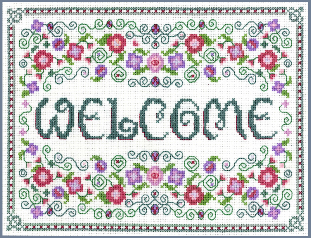 Welcome Sampler - complete cross stitch kit on 14 aida with COLOUR chart