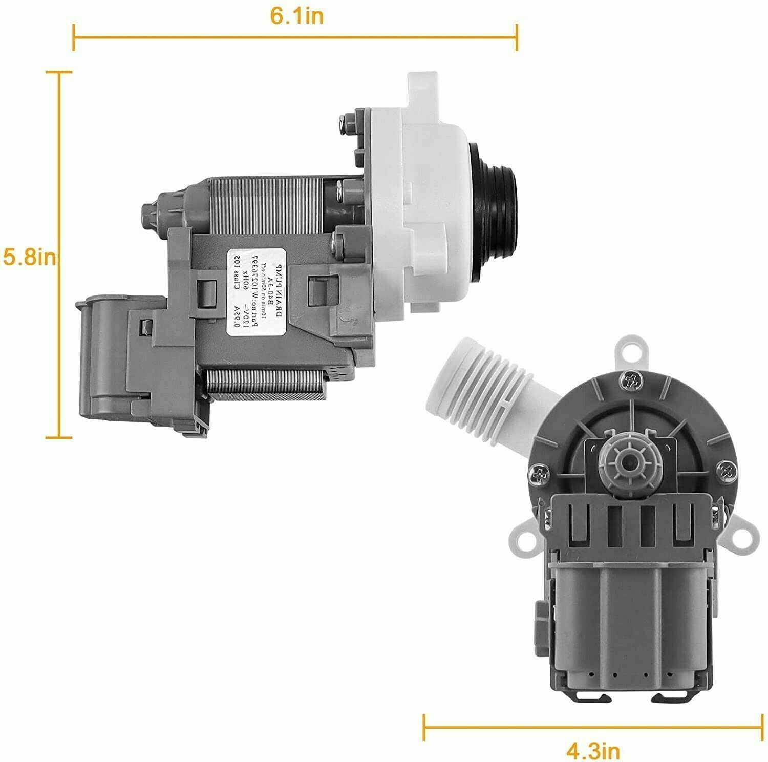 Washer Drain Pump Motor for Whirlpool WTW4950XW0 WTW5610XW2 WTW5640XW2