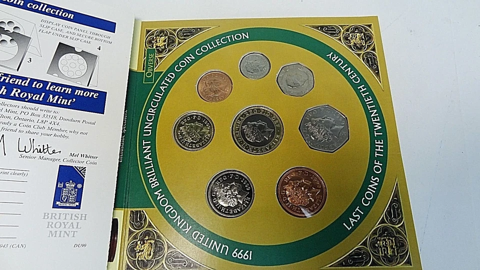 1999 Brilliant Uncirculated United Kingdom 8 Coin Mint Set Last Coins Of 20th - Image 3 of 4