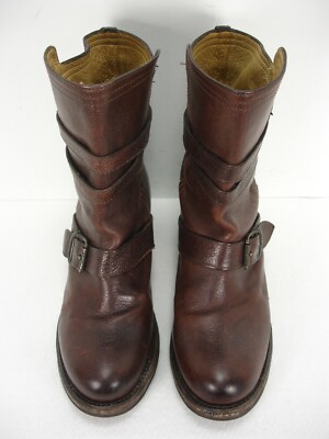 FRYE 76520 VERA STRAPPY MOTO BROWN LEATHER ANKLE BOOTS WOMEN'S 8.5
