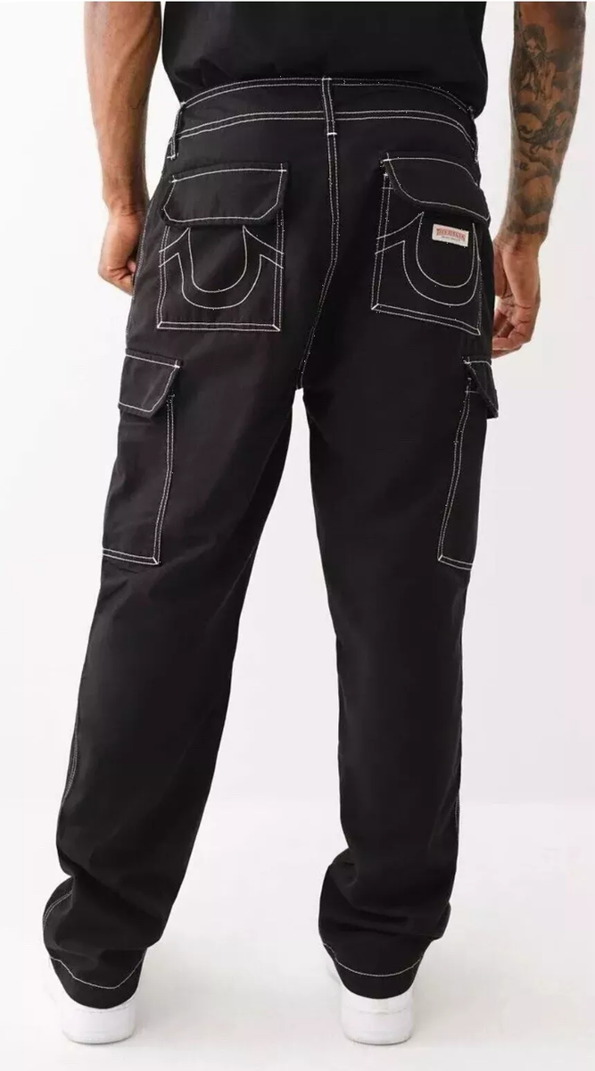 NEW TRUE RELIGION = 38 X 32 = MEN'S JET BLACK CARGO BAGGY RELAXED