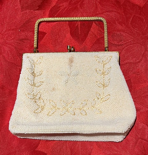 Debbie Abendtasche Division Of John Wind Imports Vintage Elfenbein Perlen Handtasche - Bild 6 von 7