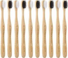 Bamboo Toothbrushes Soft Bristles Eco-Friendly Toothbrush 10 Pack,Natural Brush